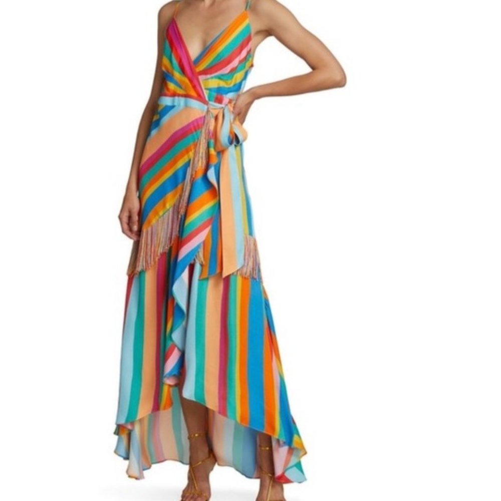 FARM RIO RAINBOW Stripe Scarf Wrap Maxi dress